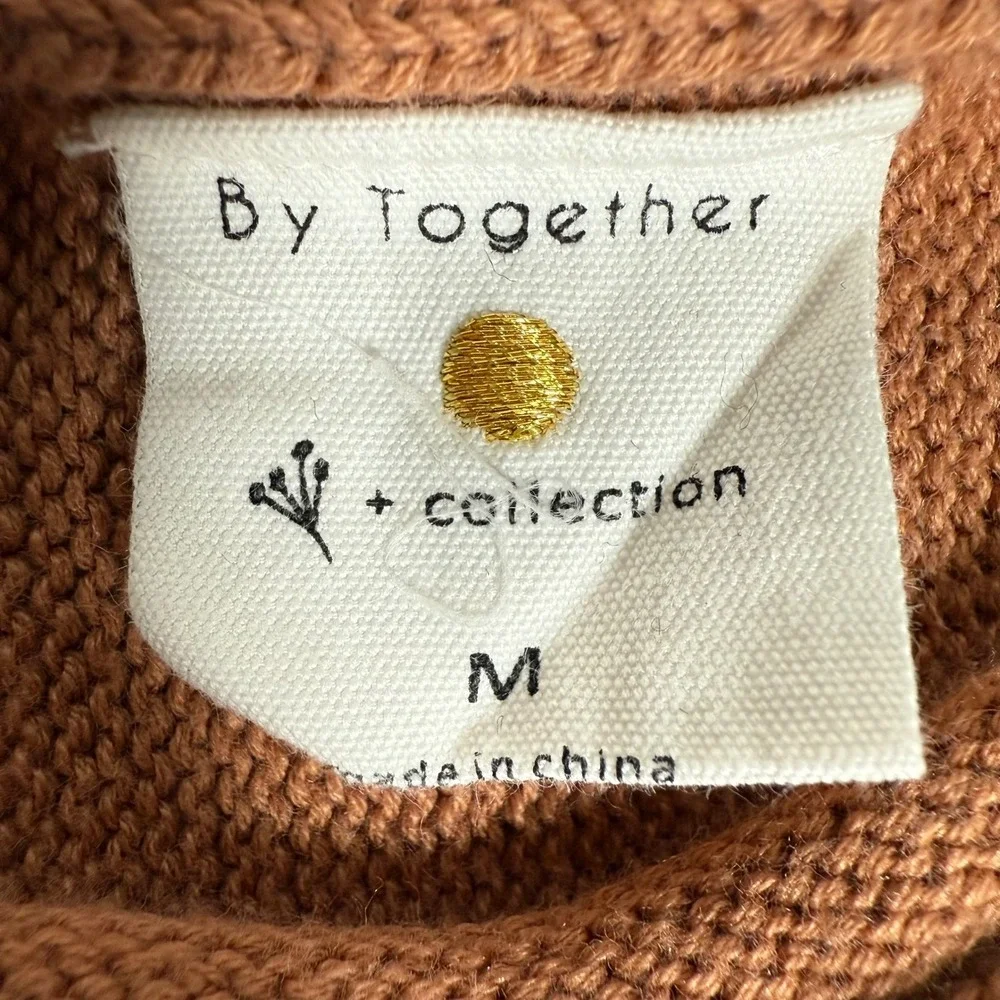 By Together Womens M Rust Brown Cropped Sweater Balloon Sleeve Cotton Knit Boho